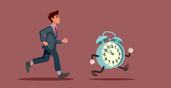Businessman Running Alarm Clock Vector Concept Illustration — Stock Vector