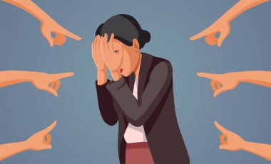 People Pointing to an Unhappy Businesswoman Crying Vector Concept Illustration