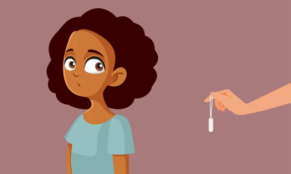 Teen Girl Borrowing Tampon Friend Vector Cartoon Illustration — Vettoriale Stock