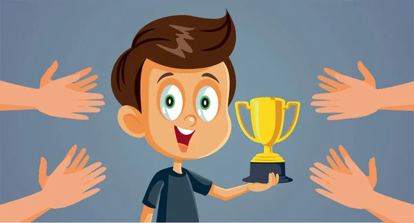 Happy Boy Receiving Praise Award Winning Vector Cartoon Illustration — Stock vektor