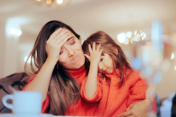 Stressed Mother and Daughter Feeling Overwhelmed Together