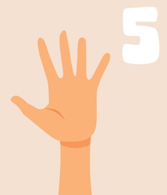 Hand Showing Five Fingers Vector Cartoon Illustration