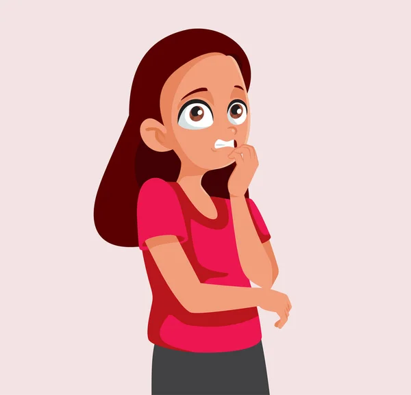 Nervous Teen Girl Biting Her Nails Vector Cartoon Illustration —  Vetores de Stock