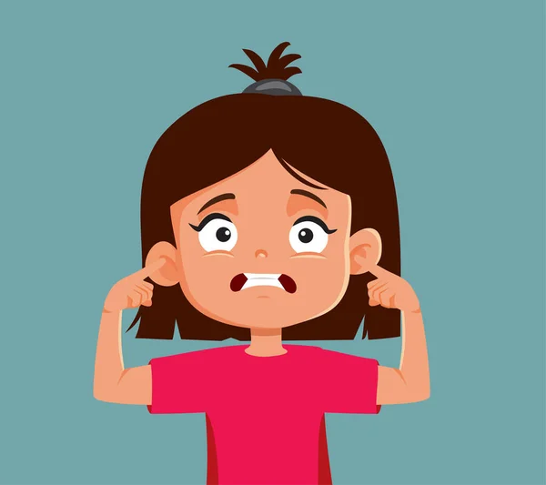 Stressed Girl Fingers Her Ears Vector Cartoon Illustration — Vector de stock