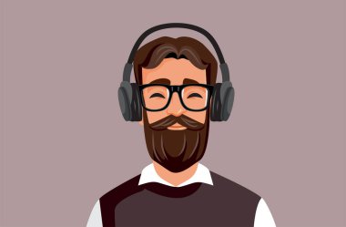 Serious Man Listening to an Educational Podcast Vector Illustration
