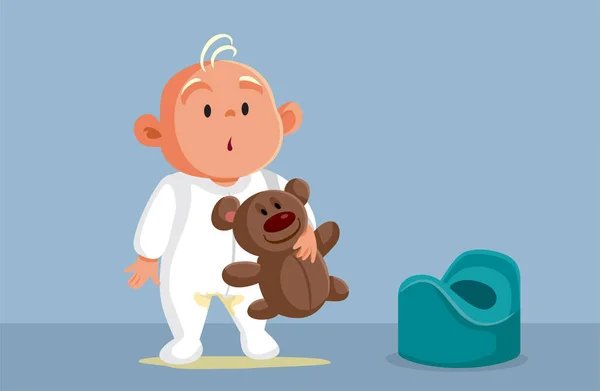 Little Infant Trying Potty Training Having Accident Vector Cartoon — 스톡 벡터
