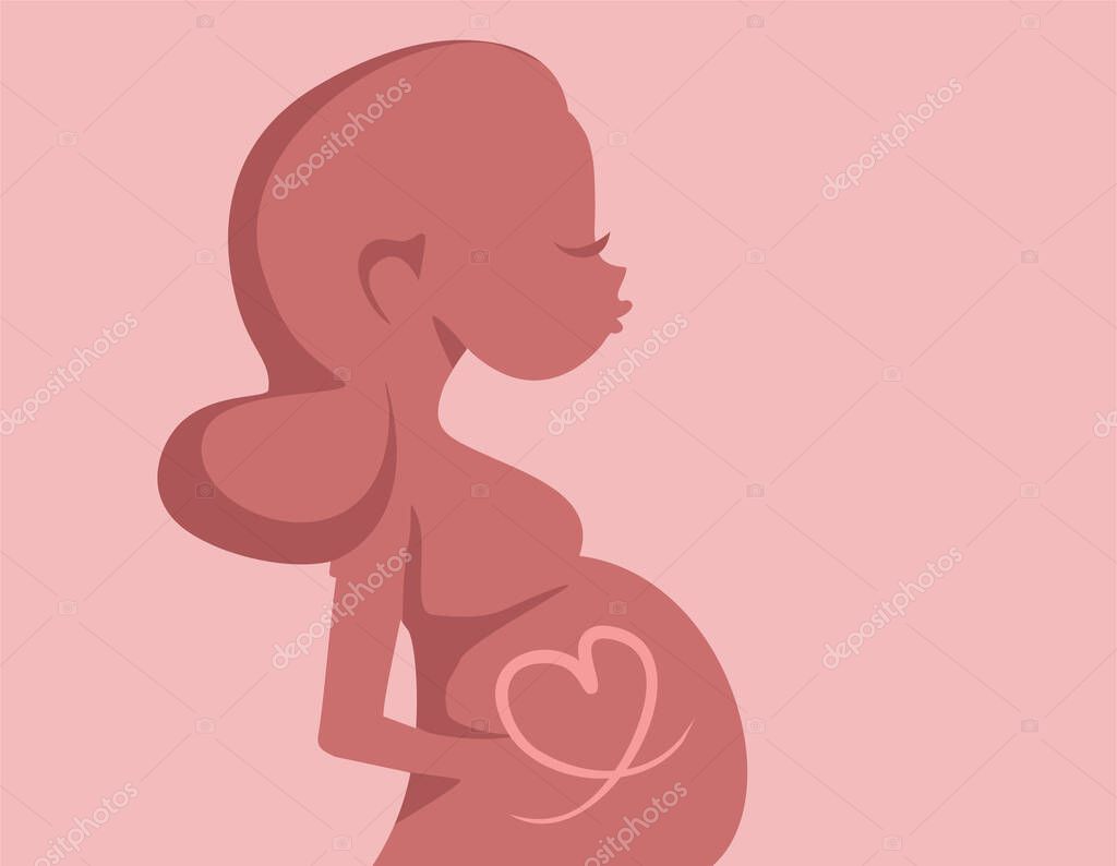 Silhouette of a Pregnant Woman with a Heart Symbol Vector Illustration