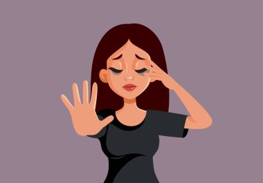 Mutsuz Kız Dur İşareti Vektörü İllüstrasyonu