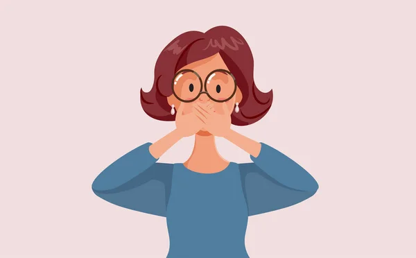 Funny Woman Covering Her Mouth Keep Secrets Vector Cartoon Illustration — 图库矢量图片
