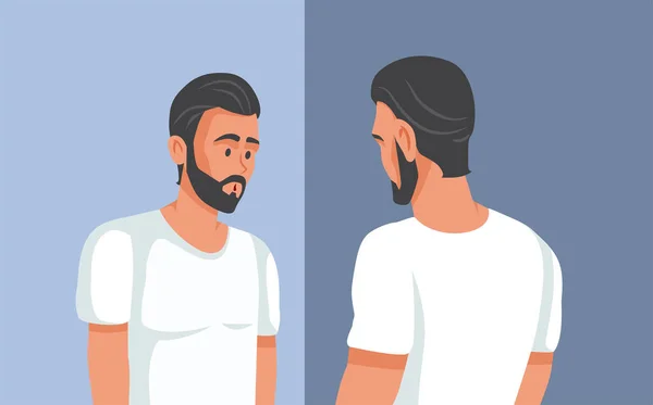Young Man Feeling Insecure Looking Mirror Vector Illustration — 스톡 벡터