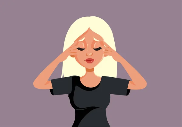 Unzufriedene Junge Frau Mit Kopfschmerzen Symptom Vektor Illustration — Stockvektor