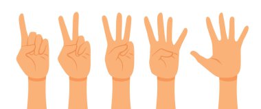 Counting Hands from One to Five Vector Set Illustration