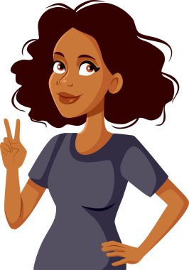 Woman Indicating Two or Victory Sign Vector Cartoon Illustration