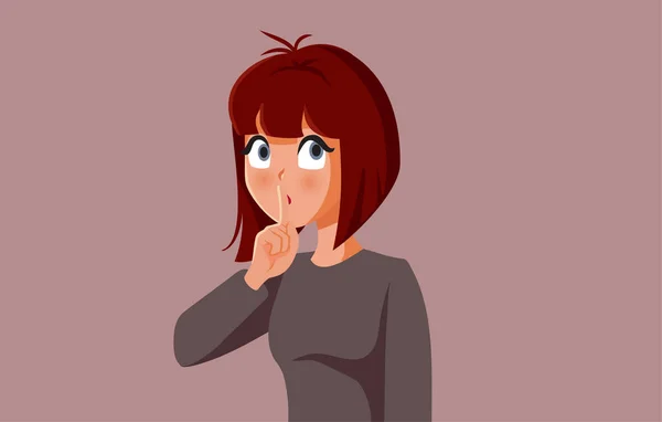 Secretive Woman Keeping Her Mouth Shut Discreetly Vector Cartoon Illustration — Stock vektor