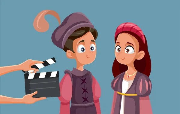 Crew Natáčení Romeo Julie Mladými Herci Vector Cartoon — Stockový vektor