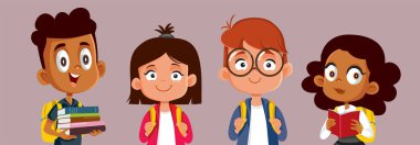 Diverse Group of Students Going Back to School Vector Illustration