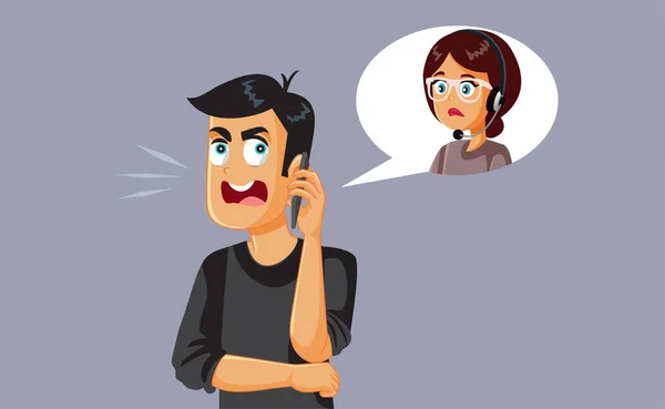 Δυσαρεστημένος Πελάτης Μιλώντας Στο Τηλέφωνο Τον Εκπρόσωπο Της Υπηρεσίας Πελατών — Διανυσματικό Αρχείο