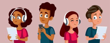 Teenagers and Technology Vector Concept Cartoon Illustration