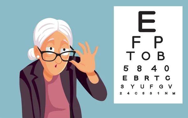 Elderly Patient Suffering Eye Problem Checking Snellen Chart —  Vetores de Stock