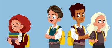 Mean School Kids Bullying their Classmate Vector Cartoon Illustration