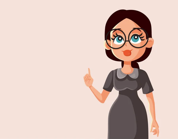 Happy Woman Pointing Her Index Finger Explaining Vector Cartoon — 스톡 벡터