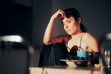 Sad Woman Feeling Tired in the Morning Not Eating Breakfast
