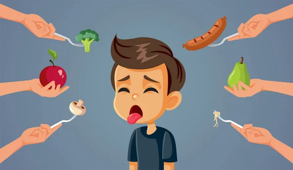 Picky Eater Feeling Sick Refusing All Foods Vector Cartoon — ストックベクタ