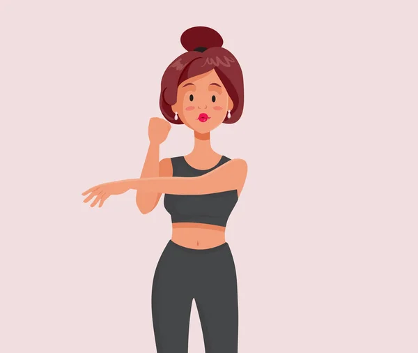 Sporty Girl Stretching Her Arms Workout Vector Cartoon — Vetor de Stock