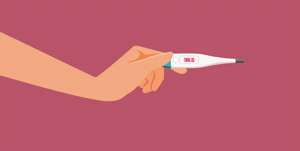 Hand Holding Digital Thermometer Checking Fever Vector Illustration — Wektor stockowy