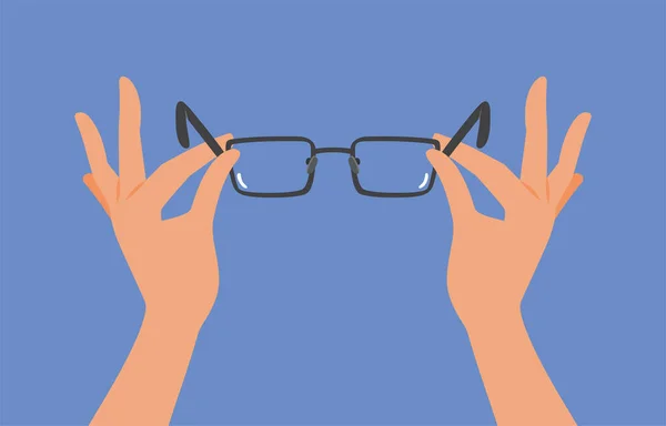 Hands Holding Prescription Eyeglasses Eye Care Vector Concept Illustration — Stock Vector