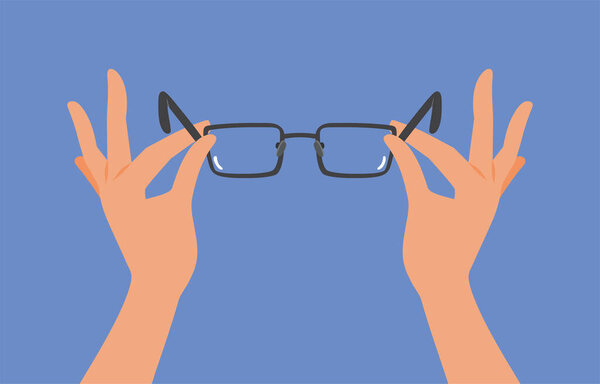 Hands Holding Prescription Eyeglasses Eye Care Vector Concept Illustration