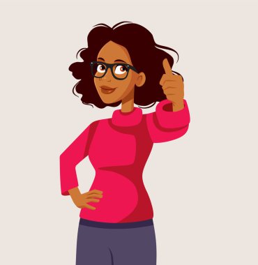 Siyahi Irkın Neşeli Kadını Baş Parmakla Vektör İllüstrasyonunu Gösteriyor