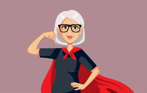 Супергерой Granny Feeling Power Strong Vector Cartoon — стоковый вектор