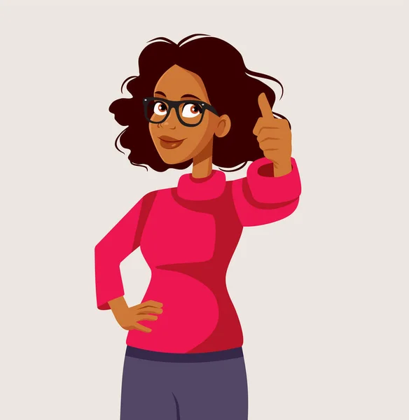 Χαρούμενη Γυναίκα Της Μαύρης Εθνικότητας Εμφάνιση Thumbs Εικονογράφηση Διάνυσμα — Διανυσματικό Αρχείο