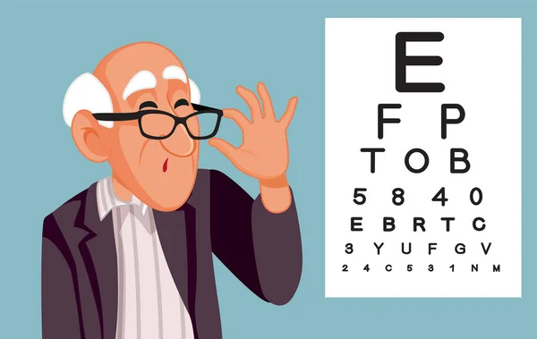 Senior Patient Schielen Während Der Augenuntersuchung Vector Medical Illustration — Stockvektor