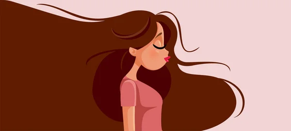Beautiful Girl Long Healthy Hair Vector Cartoon Illustration — Stock Vector