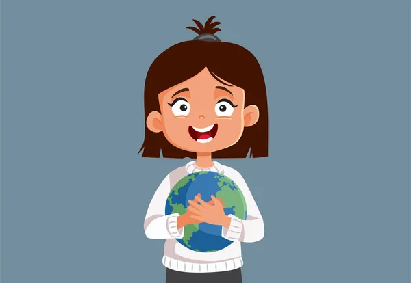 Happy Little Girl Melindungi Bumi Vektor Konsep Ilustrasi - Stok Vektor