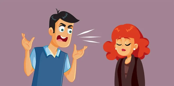 Istri Unhappy Menjadi Yelled Oleh Suaminya Vector Cartoon Illustration - Stok Vektor
