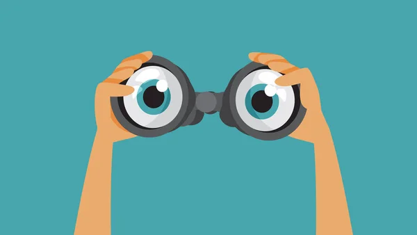 双眼鏡の面白いコンセプトイラストをチェックする不思議なスパイの目 — ストックベクタ