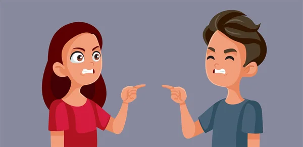 Angry Teens Pointing Each Other Shifting Blame Vector Cartoon Dalam - Stok Vektor