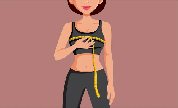 Femme Mesurer Poitrine Avec Ruban Souple Règle Modèle Fitness Prenant — Image vectorielle