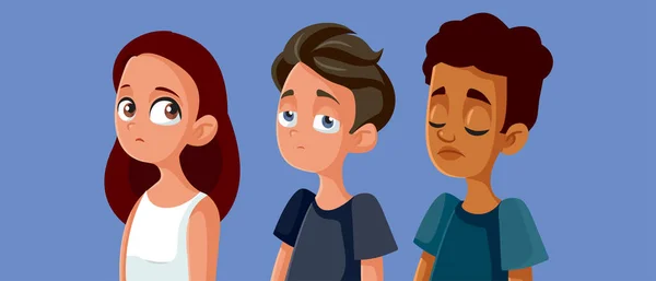Triste Gruppo Adolescenti Sente Ansioso Depresso Vettoriale Illustrazione Adolescenti Infelici — Vettoriale Stock