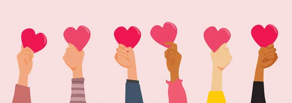 Hands Holding Hearts Showing Love Support Vector Illustration Dalam Bahasa - Stok Vektor