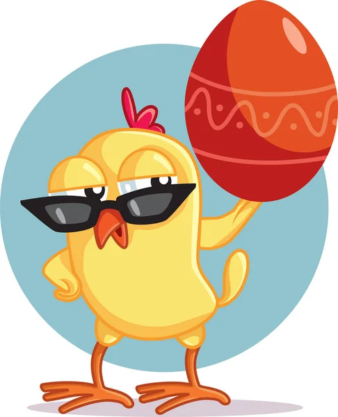 Cool Chick Holding Red Easter Egg Vieren Vectorcartoon Illustratie Baby — Stockvector