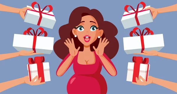 Femme Enceinte Recevant Des Cadeaux Douche Bébé Illustration Vectorielle Bande — Image vectorielle
