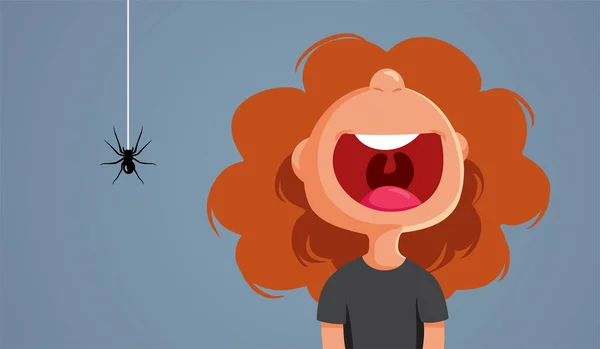Chica Gritando Miedo Spider Insecto Vector Dibujos Animados Ilustración — Archivo Imágenes Vectoriales
