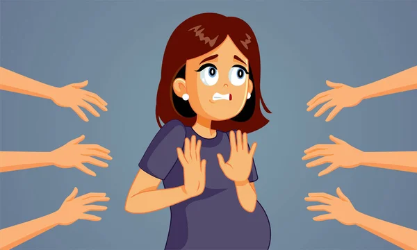 Έγκυος Κυρία Αρνείται Κοιλιά Αγγίζοντας Από Άγνωστους Διάνυσμα Εικονογράφηση Κινουμένων — Διανυσματικό Αρχείο