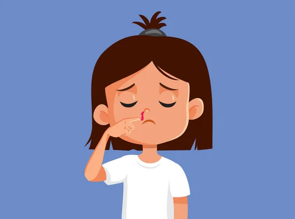 Triste Menina Sofrendo Sangramento Nasal Vetor Ilustração Médica —  Vetores de Stock