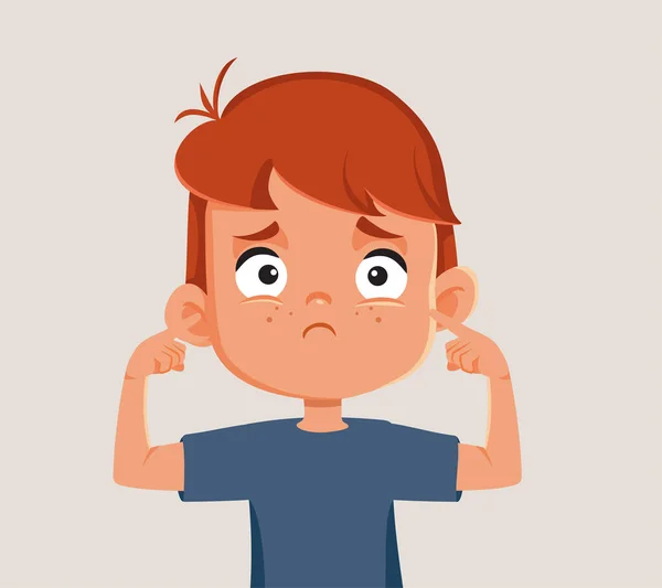 Kulaklarını Kapatan Mutsuz Çocuk Stresli Vektör Çizimi — Stok Vektör
