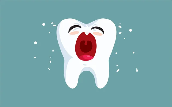 Sad Tooth Crying Pain Vector Cartoon Illustration Dalam Bahasa Inggris - Stok Vektor